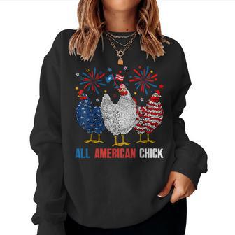 All American Chick Retro 4Th Of July Patriotic Usa Chicken Women Sweatshirt - Thegiftio UK
