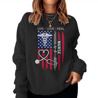 American Flag Nurse Day Week Nurse Nurse's Day Women Sweatshirt - Monsterry DE