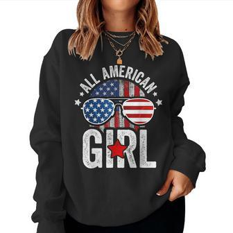 All American Girl 4Th Of July Daughter Usa Flag Girls Women Sweatshirt - Monsterry