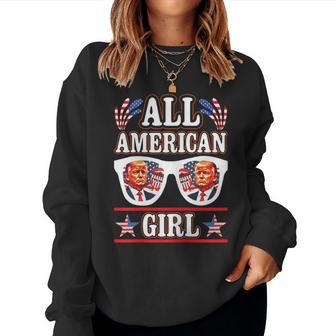 All American Girl Retro Love Heart Trump Usa American Flag Women Sweatshirt - Thegiftio UK