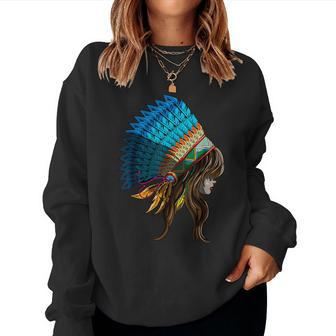 American Indian Beauty Girl Headdress Native Americans Women Sweatshirt - Monsterry