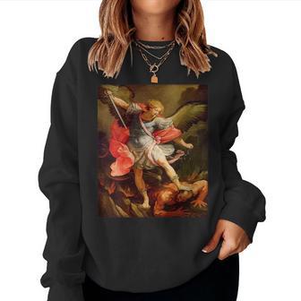 Angels Archangel Michael Defeating Satan Christian Warrior Women Sweatshirt - Monsterry DE