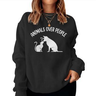 Animals Over People Animal Lover Vegan Plant Based Veganism Women Sweatshirt - Monsterry DE