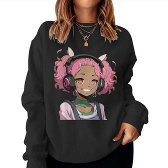 Anime And Music Black Girl Anime Merch Afro African American Women Sweatshirt - Thegiftio UK
