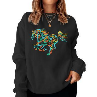 Arabic Calligraphy Colorful Arabian Horse Lovers Women Sweatshirt - Monsterry
