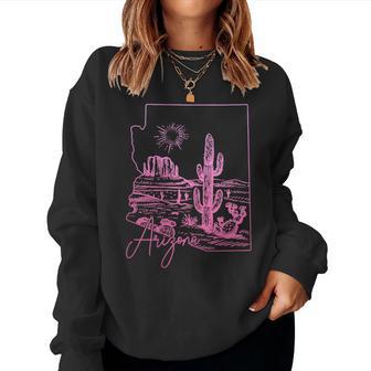 Arizona Az State Map Pride Cactus Pink Vintage Women Sweatshirt - Seseable