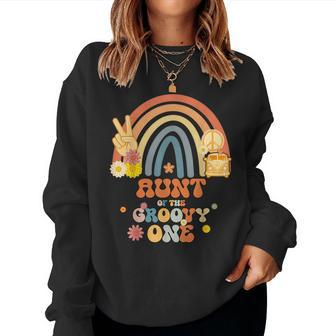 Aunt Of The Groovy One Rainbow Boho Birthday Party Women Sweatshirt - Thegiftio UK