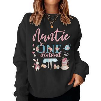 Auntie Of The 1St Birthday Girl Auntie In Onderland Family Women Sweatshirt - Seseable