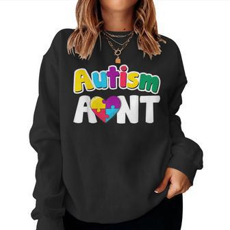 Autism Aunt Awareness Puzzle Pieces Colors Women Sweatshirt - Monsterry CA