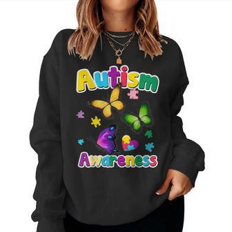 Autism Awareness Butterfly Puzzle Pieces Women Sweatshirt - Monsterry DE