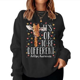 Autism Awareness Giraffe It's Ok To Be Different Autistic Women Sweatshirt - Seseable