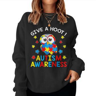 Autism Awareness Give A Hoot Owl Puzzle Women Sweatshirt - Monsterry CA