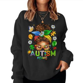 Autism Mom Afro Messy Bun Black Mom Life Women Sweatshirt - Monsterry CA