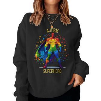 Autism Superhero Rainbow Puzzle Autism Awareness Acceptance Women Sweatshirt - Thegiftio UK