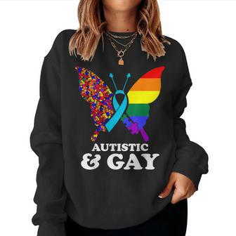 Autistic & Gay Autism Awareness Lgbt Pride Butterfly Autism Women Sweatshirt - Thegiftio UK