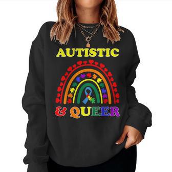 Autistic & Queer Autism Awareness Gay Lgbt Puzzles Rainbow Women Sweatshirt - Thegiftio UK