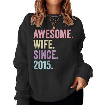 Awesome Wife Since 2015 9Th Wedding Anniversary 9 Years Women Sweatshirt - Thegiftio UK