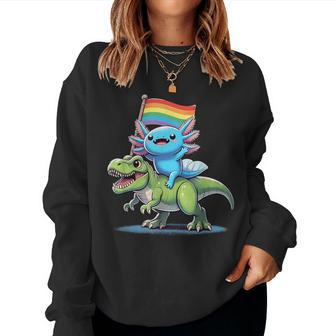 Axolotl Dinosaur Rainbow Flag Pride Gay Lesbian Proud Ally Women Sweatshirt - Seseable
