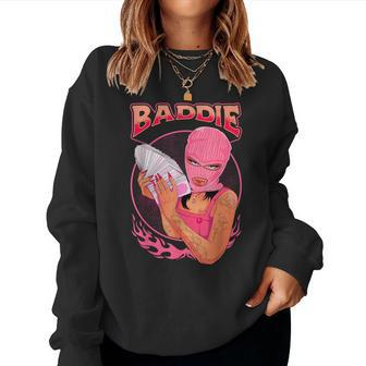 Baddie Bad Girl Stack Of Cash Pink Style Sassy Character Women Sweatshirt - Thegiftio UK