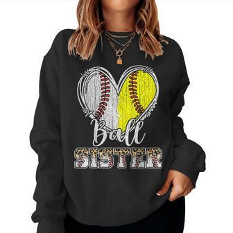 Ball Sister Heart Baseball Softball Sister Women Sweatshirt - Seseable