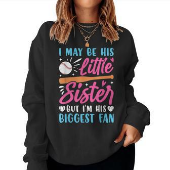 Baseball Sister Little Sister Biggest Fan Baseball Women Sweatshirt - Seseable