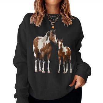 Beautiful Brown Pinto Bay Paint Horse Mare & Foal Women Sweatshirt - Monsterry DE