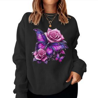 Beautiful Butterfly Purple Rose Butterfly Lovers Women Women Sweatshirt - Seseable