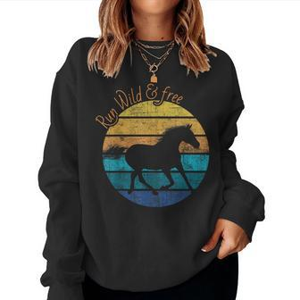 Beautiful Horse Retro Sunset Run Wild And Free Horse Graphic Women Sweatshirt - Monsterry UK