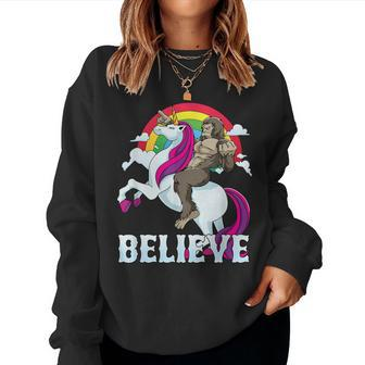 Bigfoot Riding Unicorn Rainbow Sasquatch Believe Women Sweatshirt - Monsterry CA