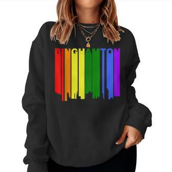 Binghamton New York Lgbtq Gay Pride Rainbow Skyline Women Sweatshirt - Monsterry