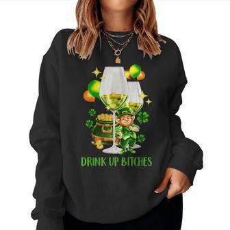 Bitches Drink Up St Patrick Day Wine Party Women Sweatshirt - Monsterry DE