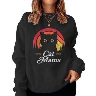 Black Cat Mom Mama Retro Wildlife Happy Mother's Day 2024 Women Sweatshirt - Seseable