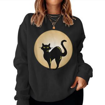Black Cat And Moon Awesome Cat Lovers Cat Mom Cat Dad Women Sweatshirt - Monsterry UK