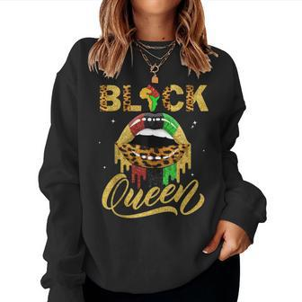 Black Queen African Pan Flag Sexy Lips Drip Melanin Pride Women Sweatshirt - Monsterry