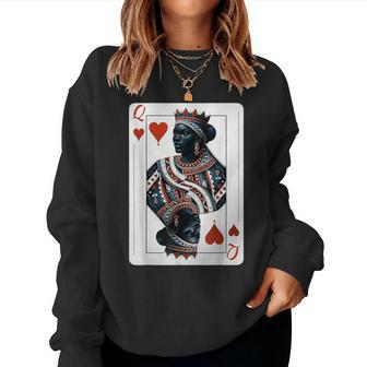 Black Queen Of Hearts Card Deck Game Proud Black Woman Women Sweatshirt - Thegiftio UK