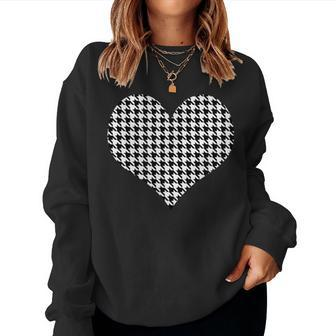 Black White Houndstooth Pattern Heart Girls Women Sweatshirt - Monsterry