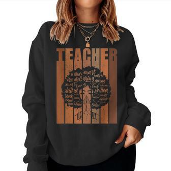 Black Woman Teacher Afro Melanin Black History Month Women Sweatshirt | Mazezy