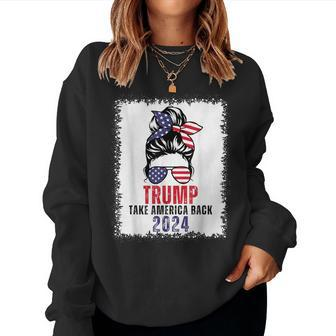 Bleached Messy Bun Trump 2024 Take America Back Us Flag Women Sweatshirt - Monsterry DE