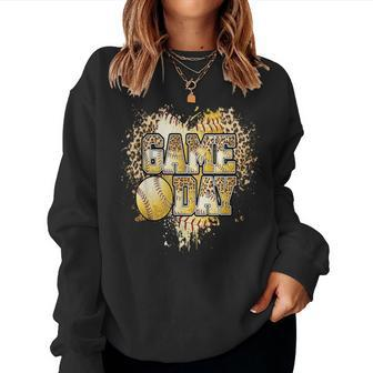 Bleached Softball Game Day Vibes Leopard Heart Headband Mom Women Sweatshirt - Thegiftio UK