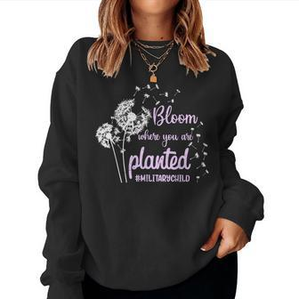 Bloom Where You Are Planted Dandelion Purple Up Military Kid Women Sweatshirt - Seseable