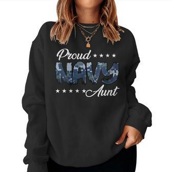 Blue Digital Bold Proud Navy Aunt Women Sweatshirt - Monsterry DE