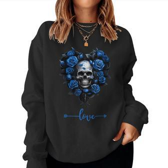 Blue Roses Skull For Valentine´S Love Rock For Women Women Sweatshirt - Monsterry CA