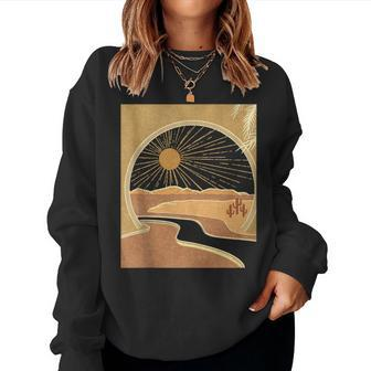 Boho Desert Aesthetic Sunrise Cactus Hippie Desert Landscape Women Sweatshirt - Monsterry AU
