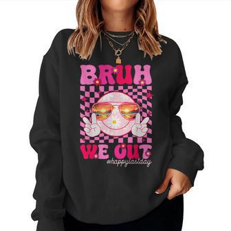 Bruh We Out Teacher Floral Hippie Smile Face Happy Last Day Women Sweatshirt - Monsterry