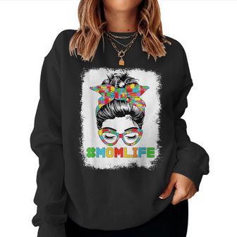 Building Block Mom Life Messy Bun Master Builder Birthday Women Sweatshirt - Monsterry