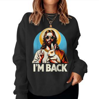 Bunny Christian Jesus Guess Who's Back Happy Easter Day Women Sweatshirt - Seseable