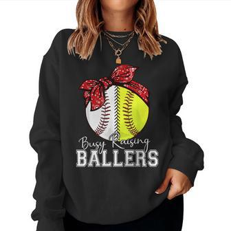 Busy Raising Ballers Softball Baseball Mama Mom Women Sweatshirt - Monsterry DE