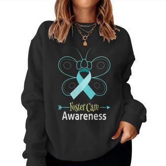 Butterfly Adoption Foster Care Ribbon Foster Care Awareness Women Sweatshirt - Monsterry