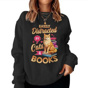 Cat For Book Lover Cats And Books Women Sweatshirt - Seseable