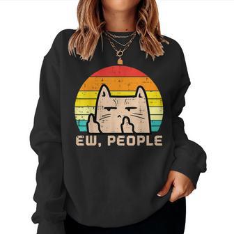 Cat Ew People Sunset Retro Anti Social Introvert Women Women Sweatshirt - Monsterry UK